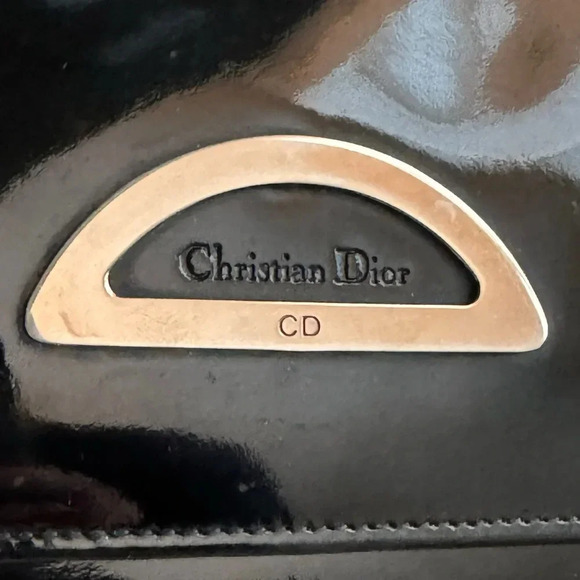 Vintage CHRISTIAN DIOR Evening Black Patent Leather Long Wallet Silver Logo - Picture 6 of 15